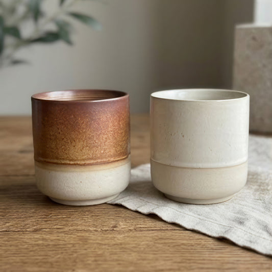 Two-Tone Glazed Ceramic Candle Vessel