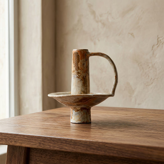 Glazed Ceramic Candle Holder with Loop Handle