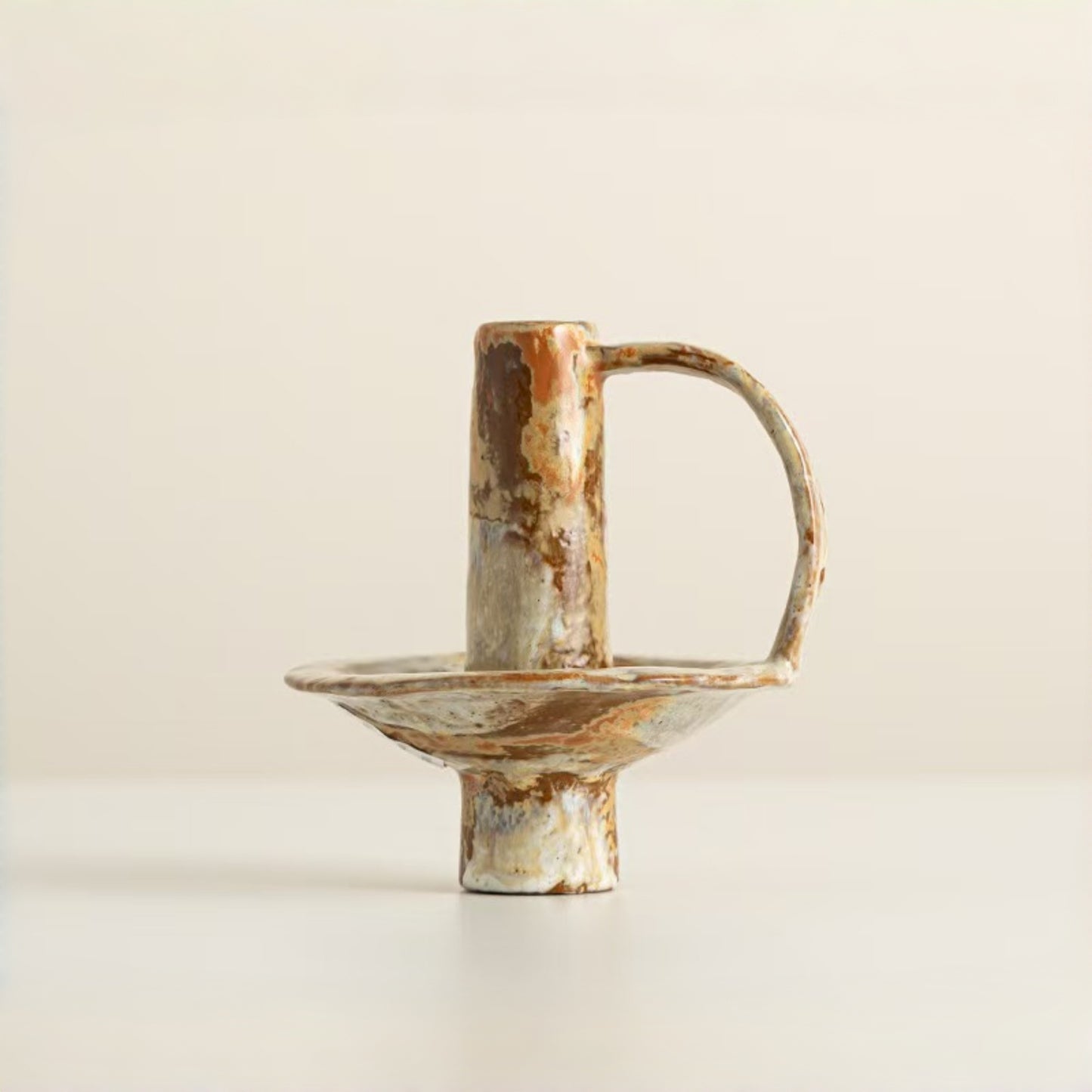 Rustic Glazed Handled Ceramic Taper Candle Holder