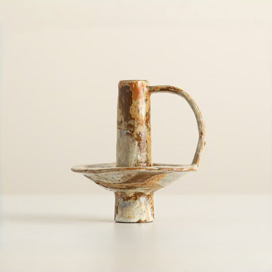 Rustic Glazed Handled Ceramic Taper Candle Holder
