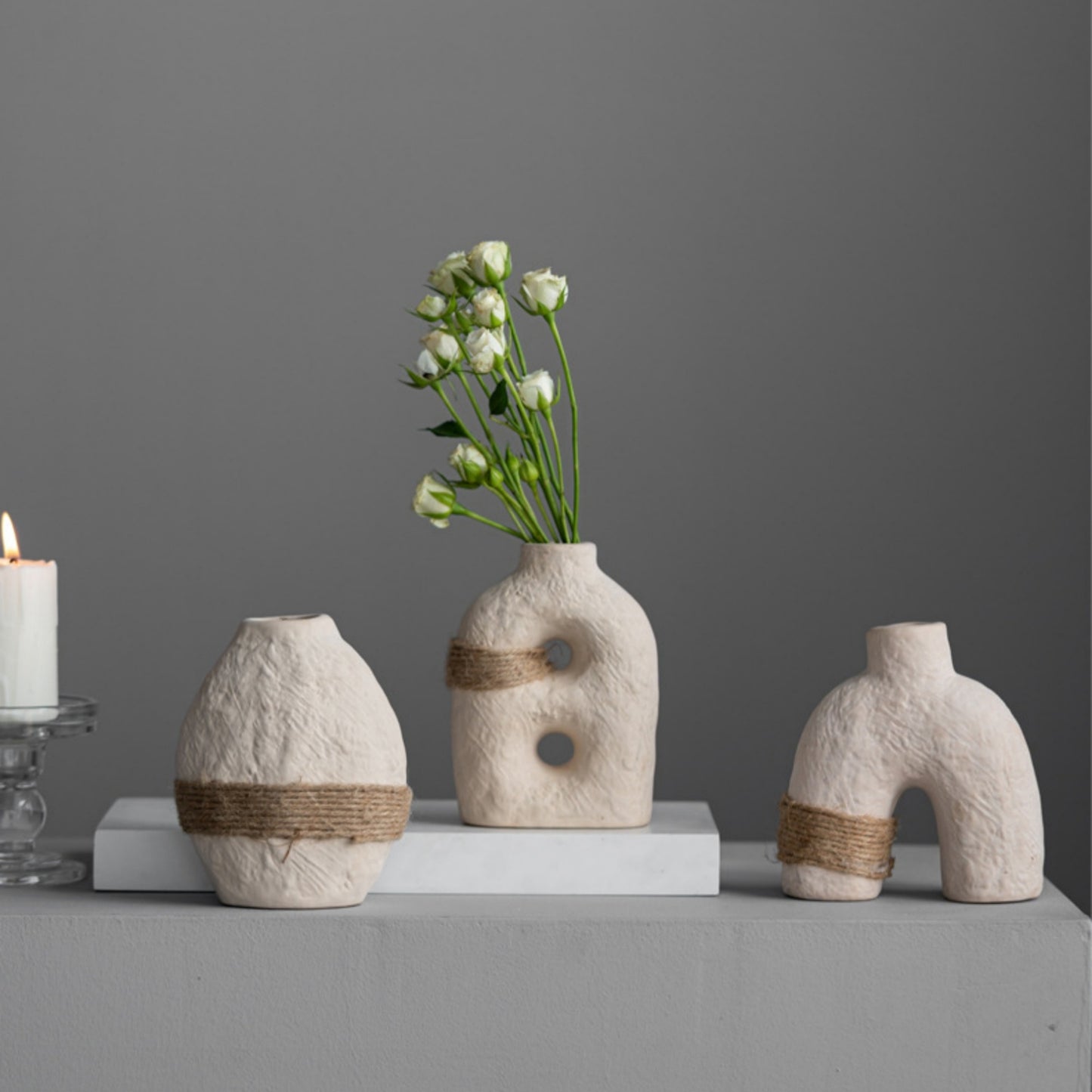 Textured Rope Band Ceramic Bud Vase