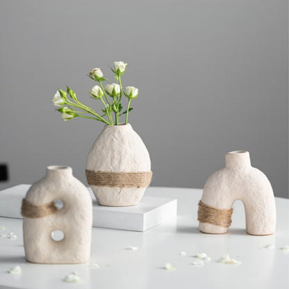 Textured Rope Band Ceramic Bud Vase