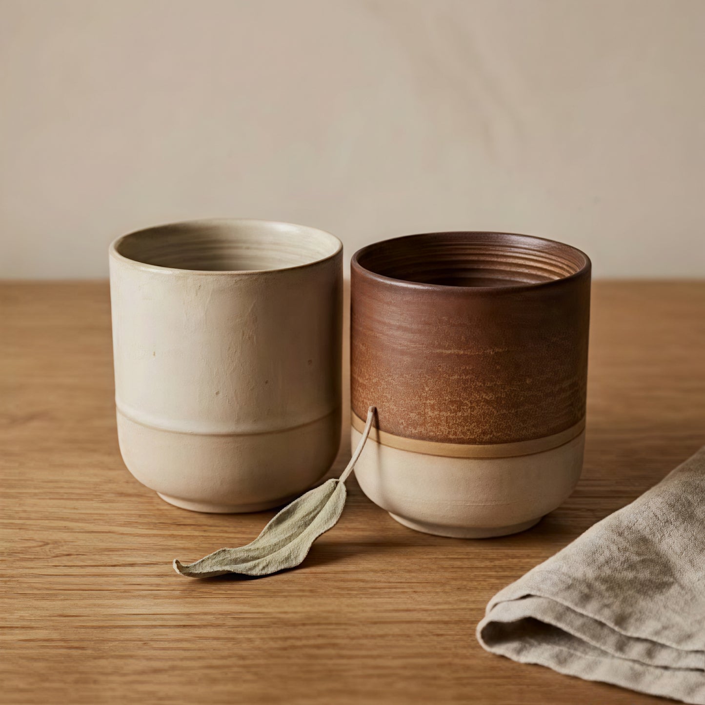 Two-Tone Glazed Ceramic Candle Vessel