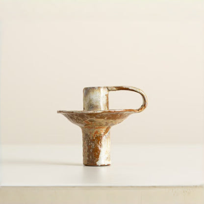 Rustic Glazed Handled Ceramic Taper Candle Holder