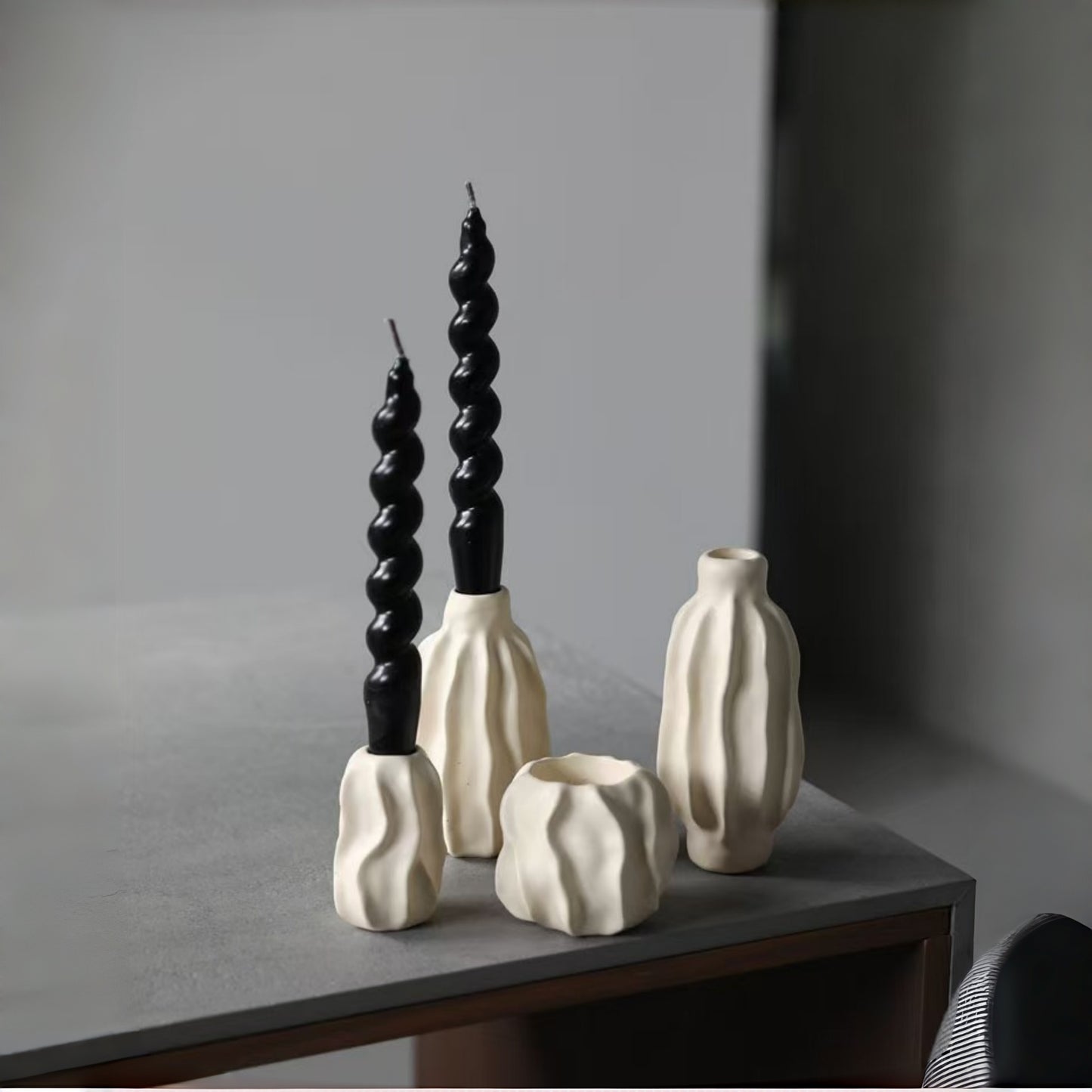 Wavy Sculptural Ceramic Taper Candle Holders