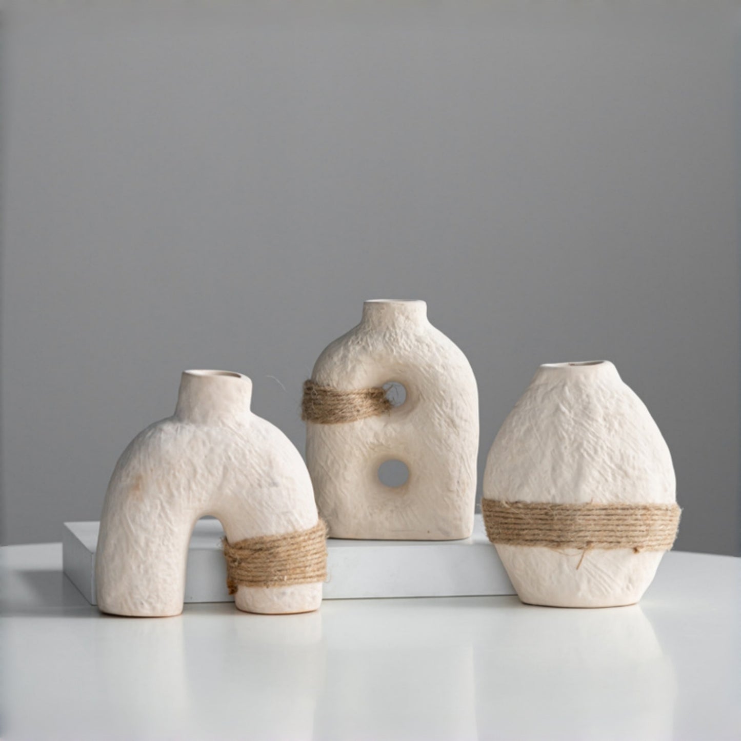 Textured Rope Band Ceramic Bud Vase