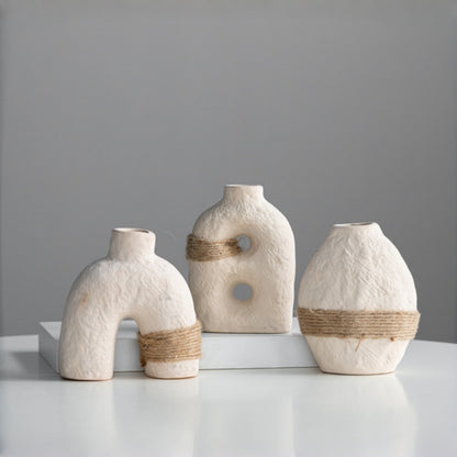Textured Rope Band Ceramic Bud Vase