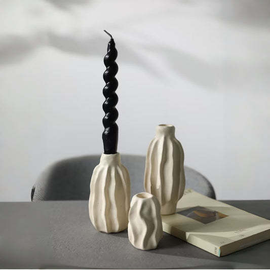 Wavy Sculptural Ceramic Taper Candle Holders