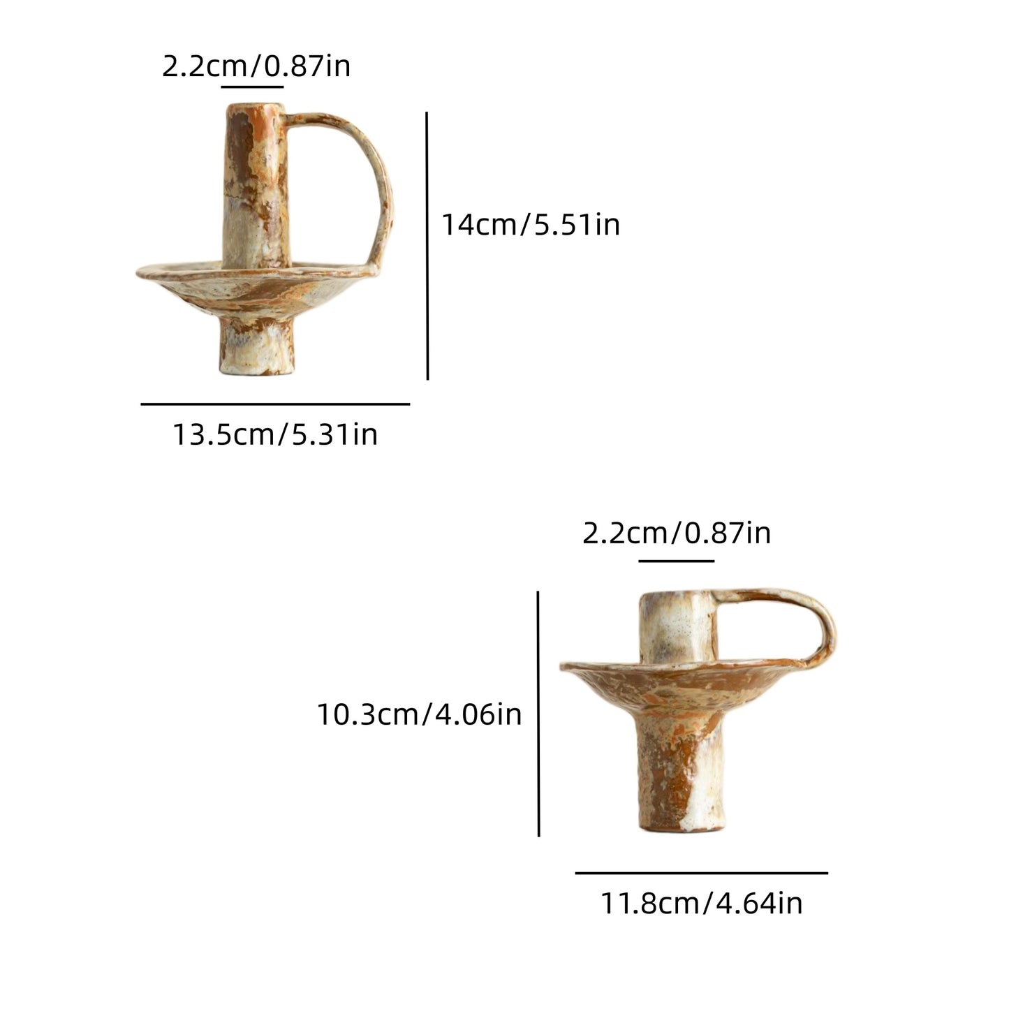 Rustic Glazed Handled Ceramic Taper Candle Holder