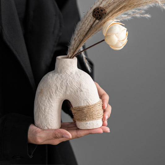 Textured Rope Band Ceramic Bud Vase
